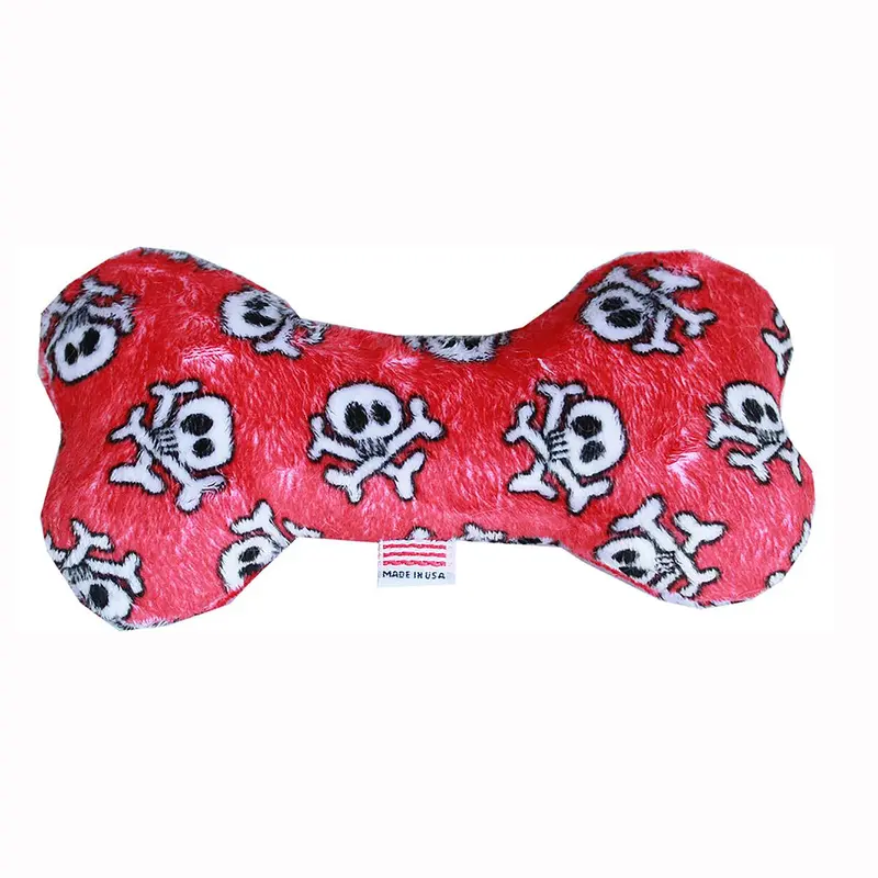 Plush Bone Dog Toy - Red Skull