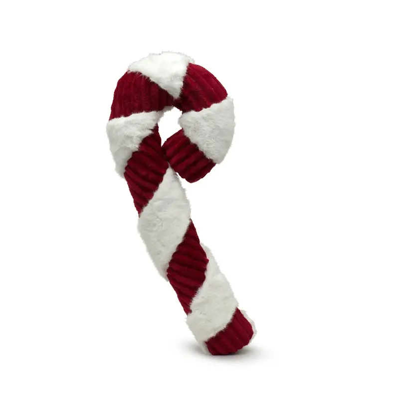HuggleHounds Holiday Durable Plush Dog Toy - Candy Cane