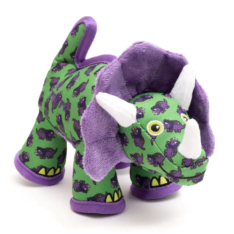 Worthy Dog Animal Bonded Mesh Dog Toy - Dino Triceratops 