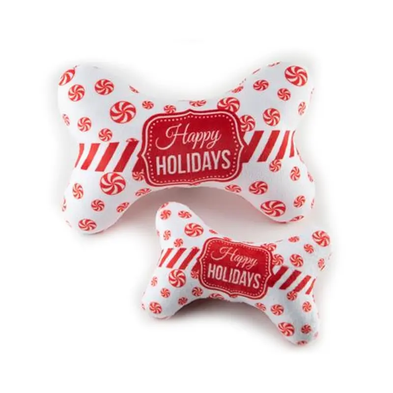 Hip Doggie Happy Holiday Plush Bone Dog Toy - Peppermint