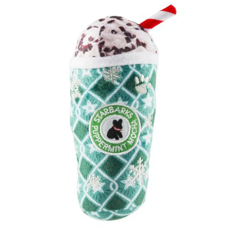 Haute Diggity Dog Holiday Starbarks Puppermint Mocha Plush Dog Toy - Green Stars Cup