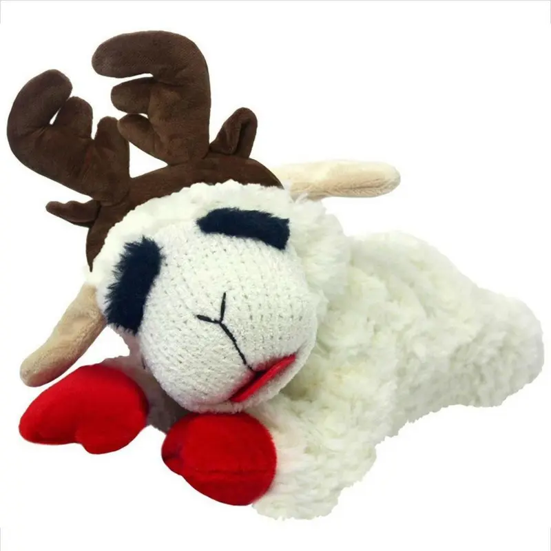Multipet Christmas Lamb Chop Dog Toy - Laying with Antlers