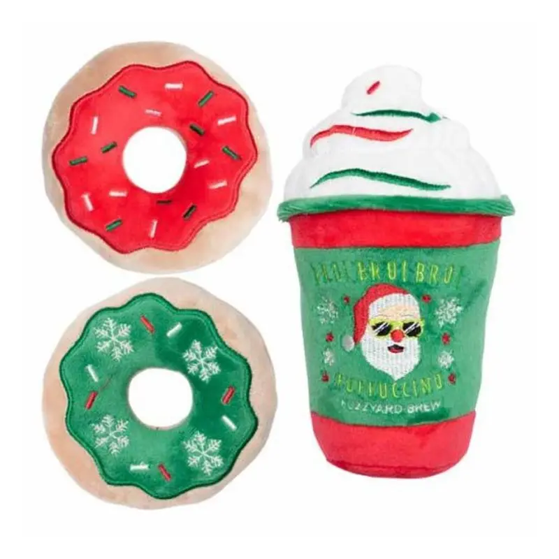 FuzzYard Holiday Dog Toy Set - Bro! Bro! Bro! Puppuccino & Donuts