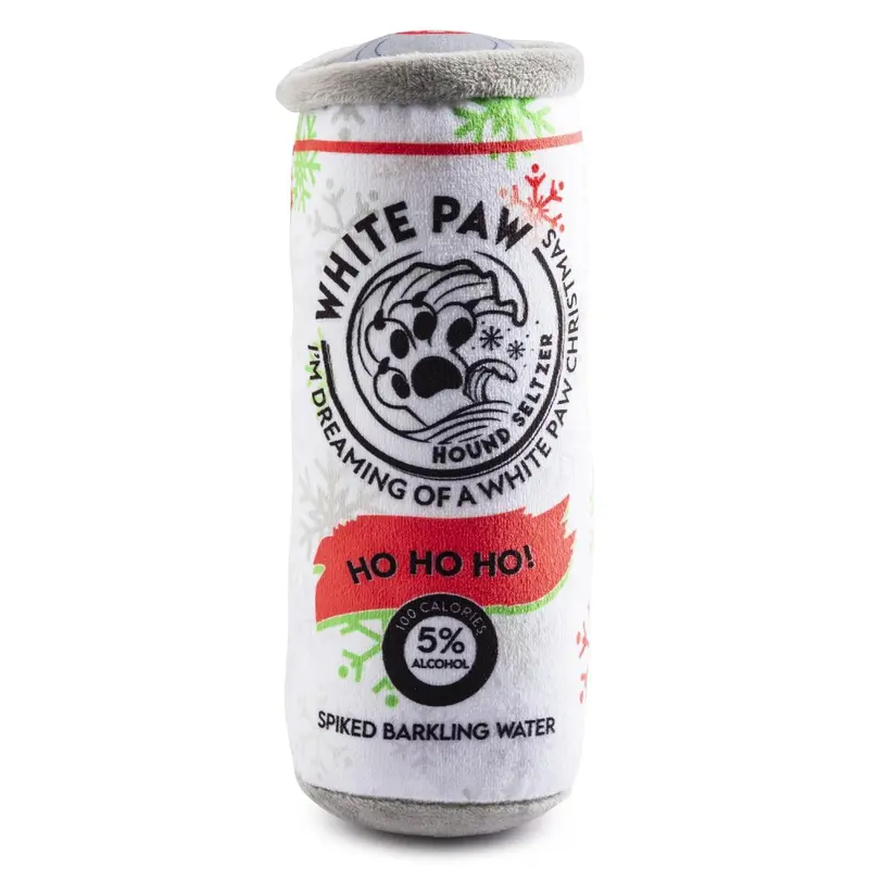 Haute Diggity Dog Holiday White Paw Hound Seltzer Plush Dog Toy - Howliday