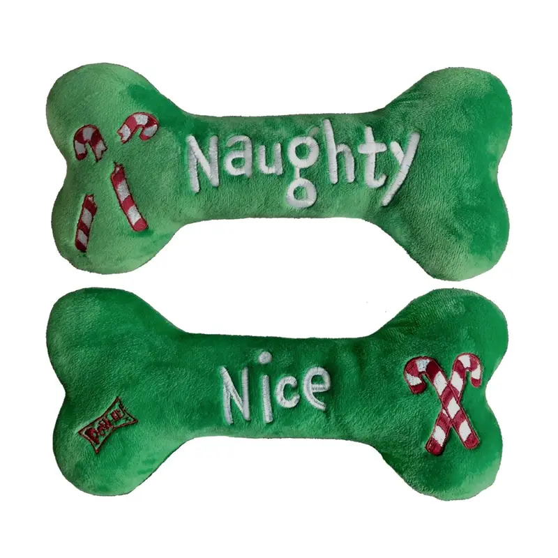 Huxley & Kent Holiday Power Plush Reversible Bone Dog Toy - Naughty/Nice
