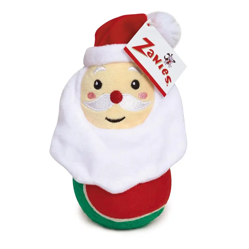 Zanies Holiday Tennis Ball Dog Toy - Cheerful Santa