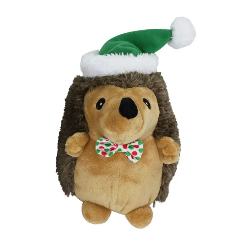 Multipet Holiday Hedgehog Dog Toy - Bowtie & Green Santa Hat
