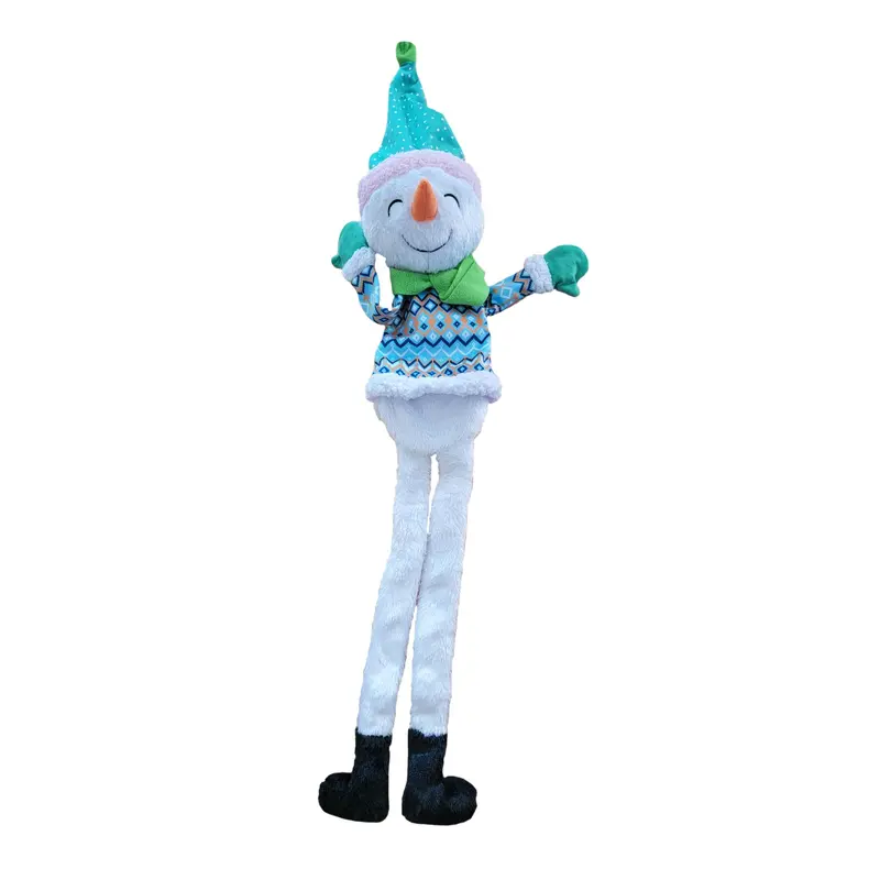 Happy Tails Holiday Plush Tug Dog Toy - Long Leg Snow man with Green Cap