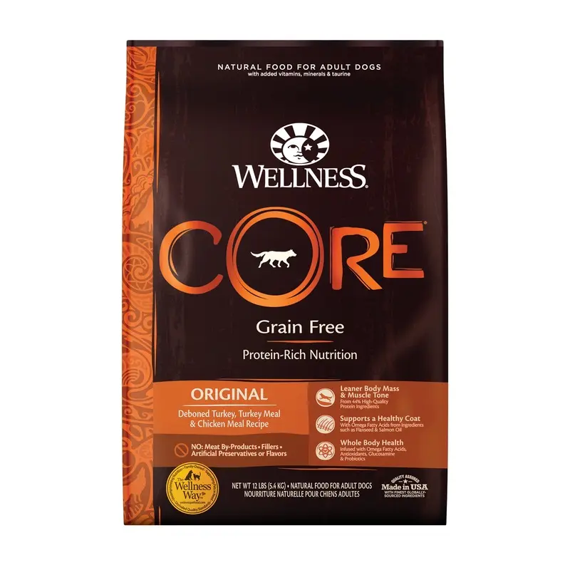 Wellness CORE Natural Grain Free Dry Dog Food Original Turkey & Chicken 12lb Bag