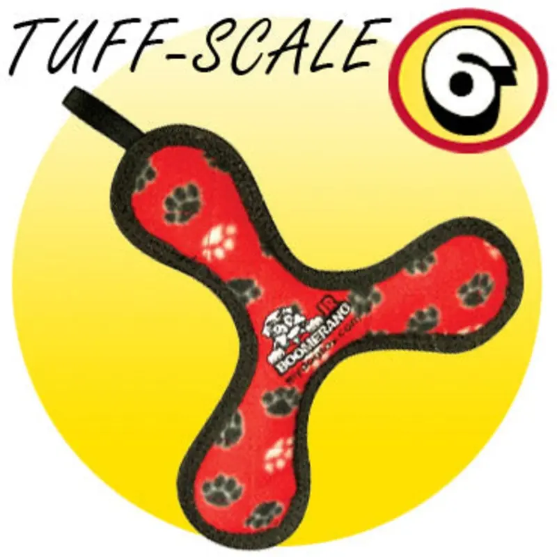 Tuffy Junior Boomerang Red Paw  Durable Squeaky Dog Toy
