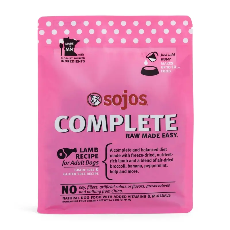 Sojos Complete Lamb Recipe Adult Grain Free Freeze Dried Raw Dog Food 1.75lb Bag