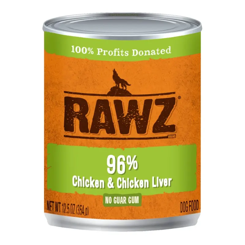 Rawz Canned Dog Food 12.5 oz Pate 96% Chicken and Liver