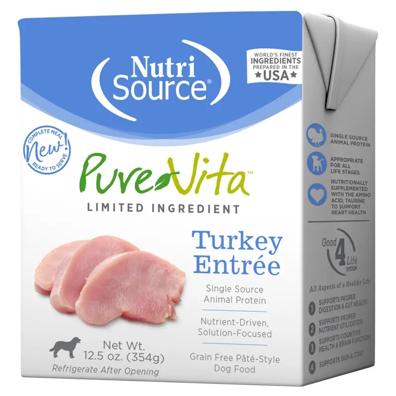 Pure Vita Wet Dog Food 12.5oz Grain Free Turkey Pate
