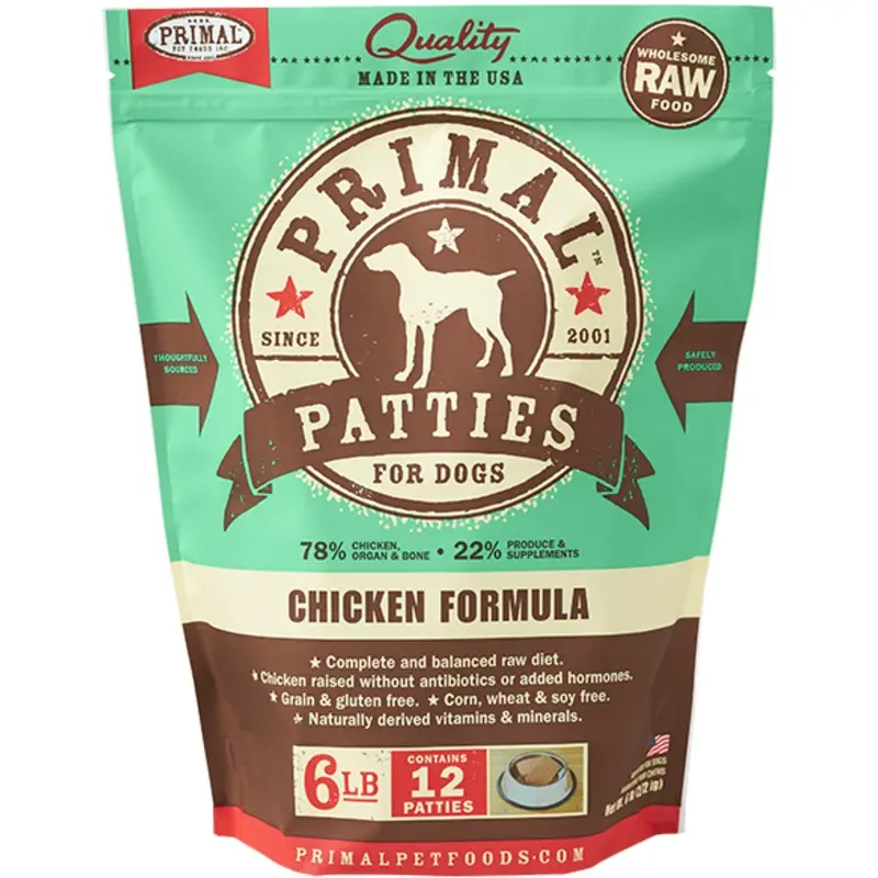 Primal Frozen Raw Chicken Patty Dog Food 6 lb