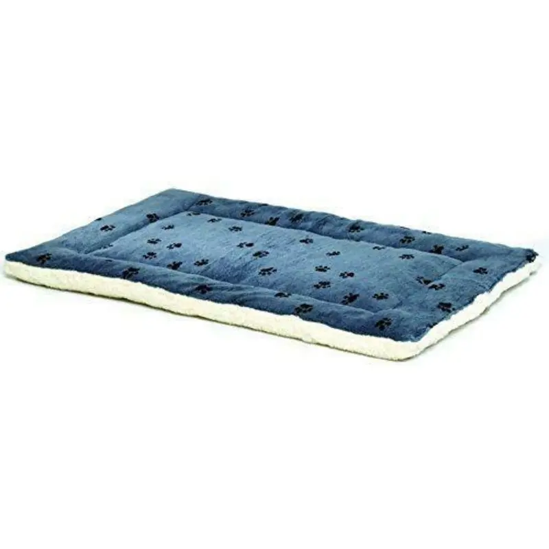 MidWest Quiet Time Fleece Blue Paw Print Reversible Pet Bed & Crate Mat 47x29in