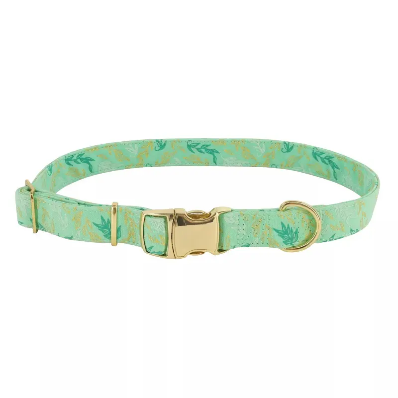 Coastal Accent Metallic 5/8in Wide 12-18in Adjustable Dog Collar Green Leaves