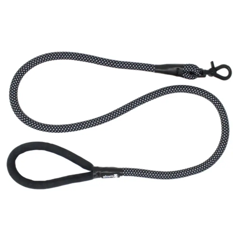 Alcott Adventure Rope Leash Reflective Stitching 5' Black