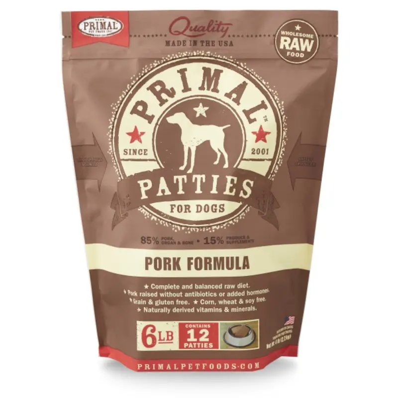 Primal Dog Raw Pork Patties 6 lb