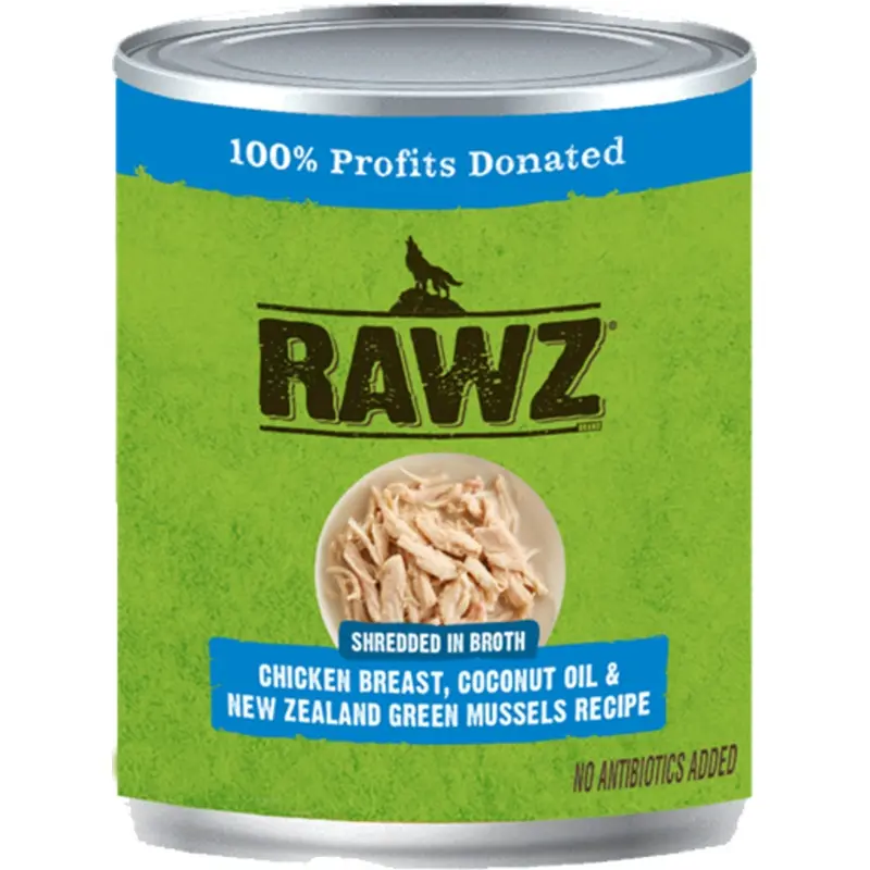 Rawz Shreddded Chicken, Coconut Oil New Zealand Green Mussel Dog Food 10oz