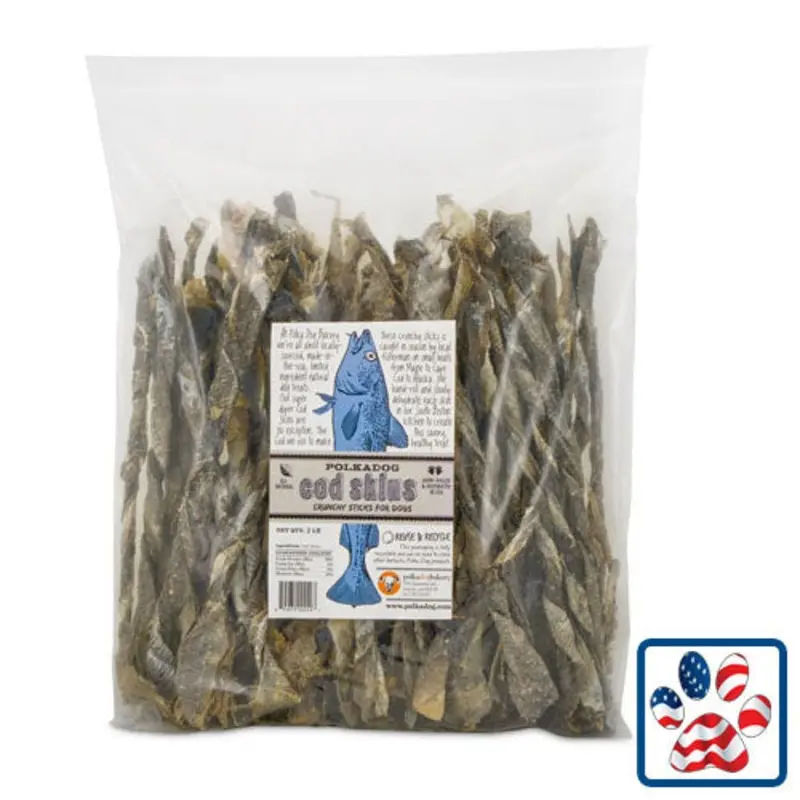 Polka Dog Bakery Cod Skins Crunchy Sticks Dog Treats  2 Lb