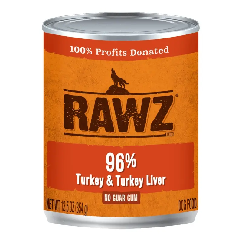 Rawz Canned Dog Food 12.5 oz Pate 96% Turkey