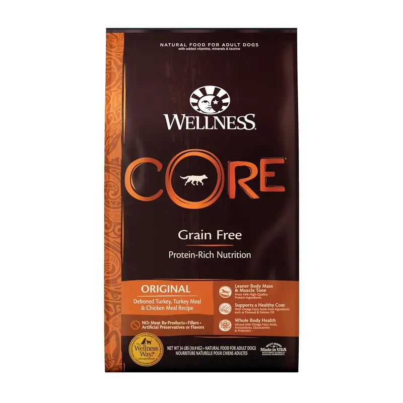 Wellness CORE Natural Grain Free Dry Dog Food Original Turkey & Chicken 24lb Bag