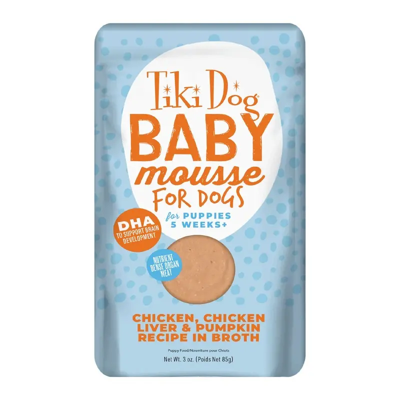 Tiki Dog Baby Mousse Wet Dog Food for Puppies, Chicken, 3oz Pouch