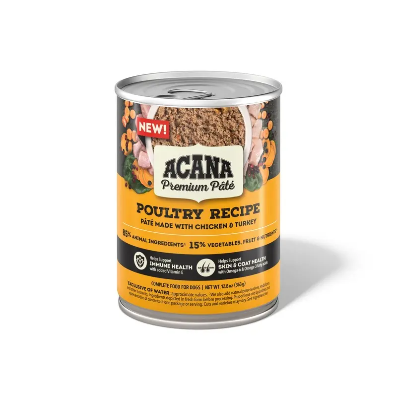 ACANA Premium Pate Wet Dog Food Poultry Recipe in Bone Broth, 12.8oz