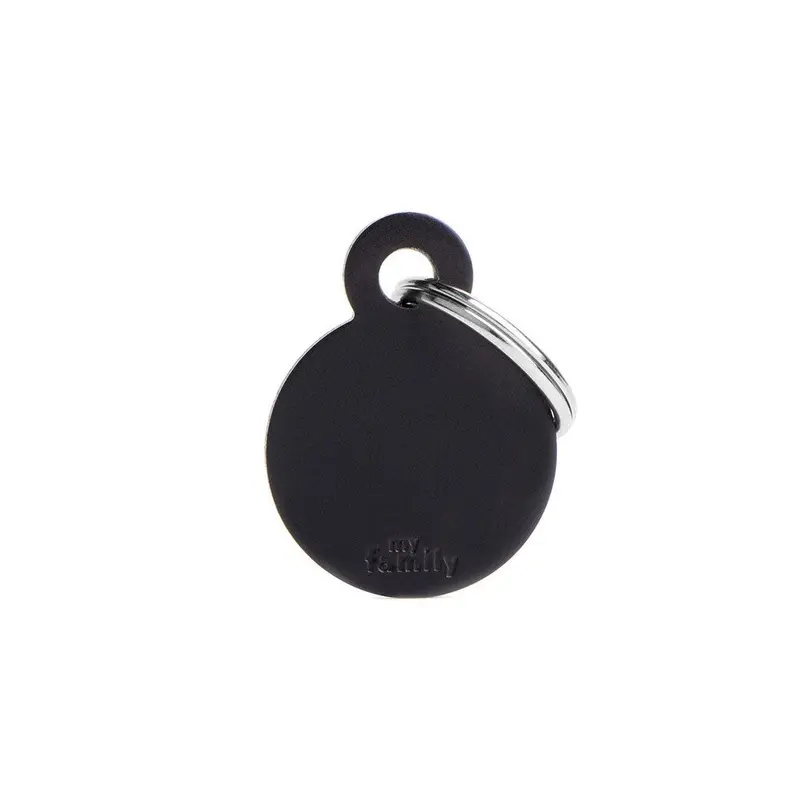 My Family ID Basic Small Aluminum Black Circle ID Tag