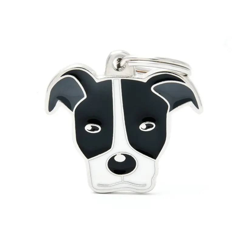 My Family ID Friends Black and White Pitbull ID Tag