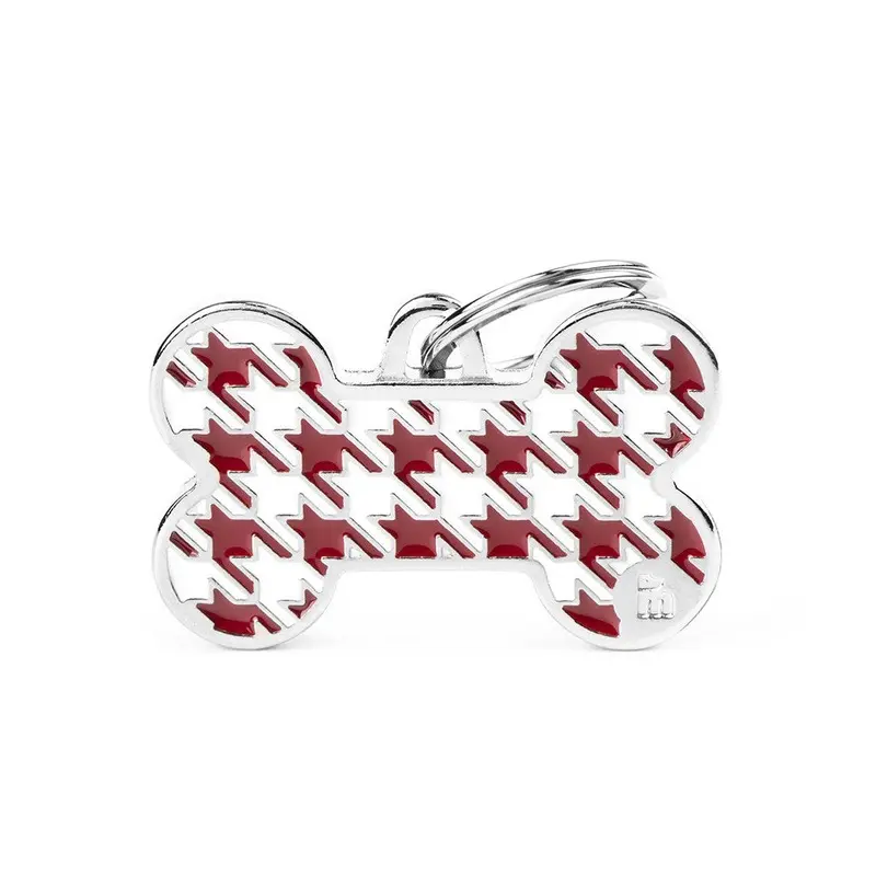My Family ID Style Pied de Poule Big Red Bone ID Tag