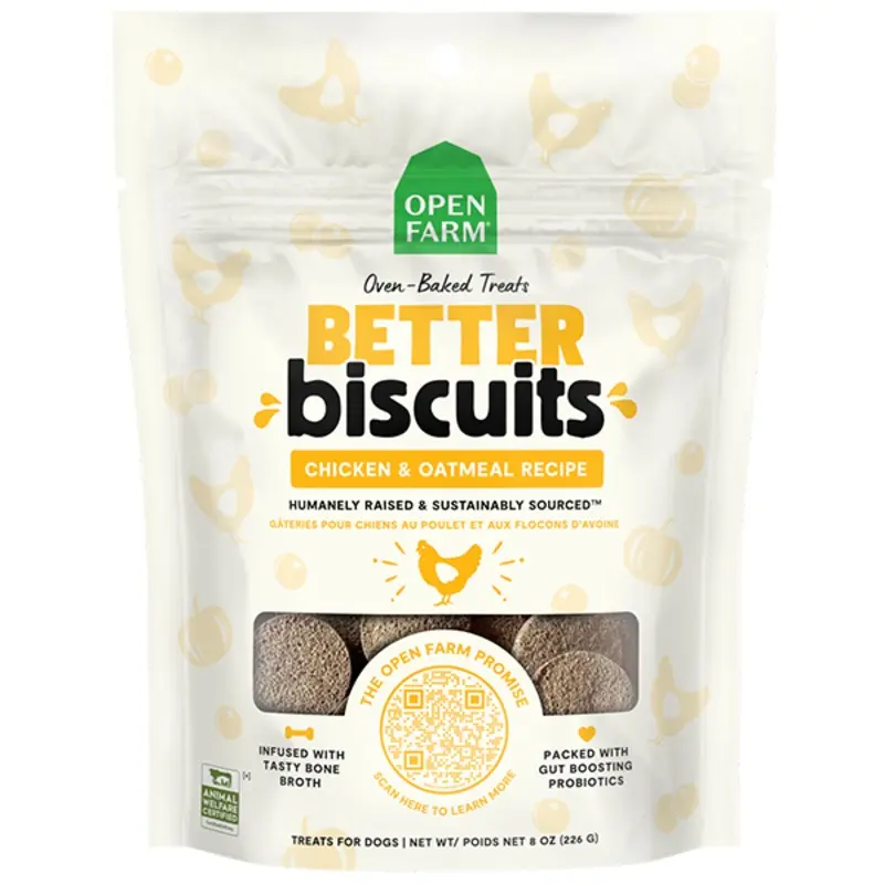 Open Farm Dog Treats Better Biscuits Chicken & Oatmeal 8 oz