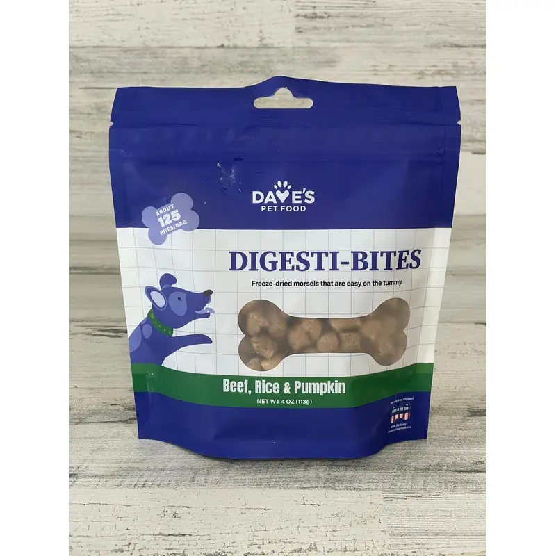 Daves Pet Food Dog Digesti-Bites Freeze-Dried Beef Rice Pumpkin 4oz