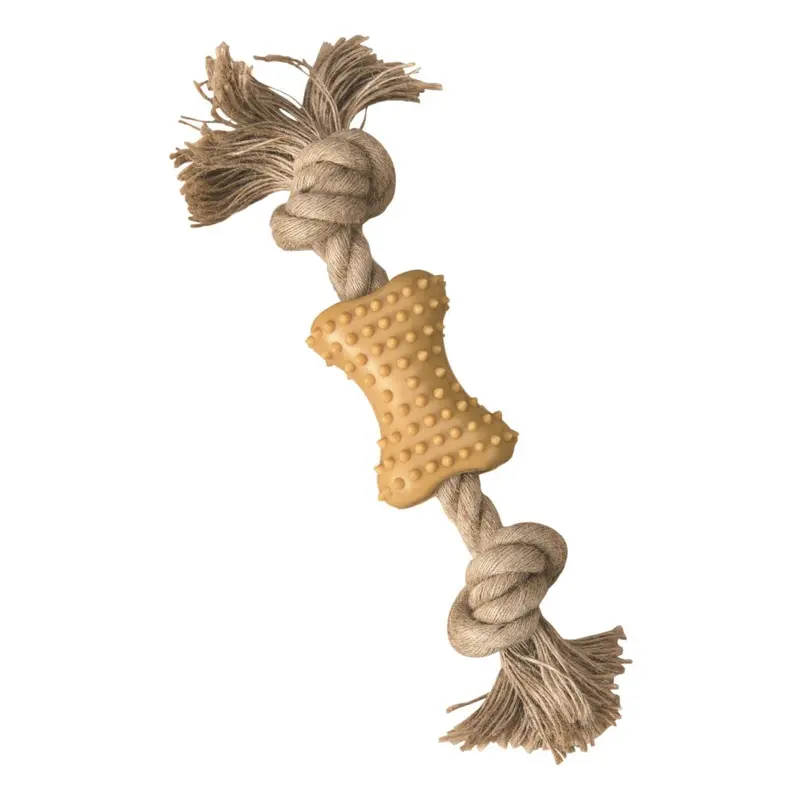 Spot Ethical Pet Dog Toy Love The Earth Natural Rubber Bone With Rope 7In