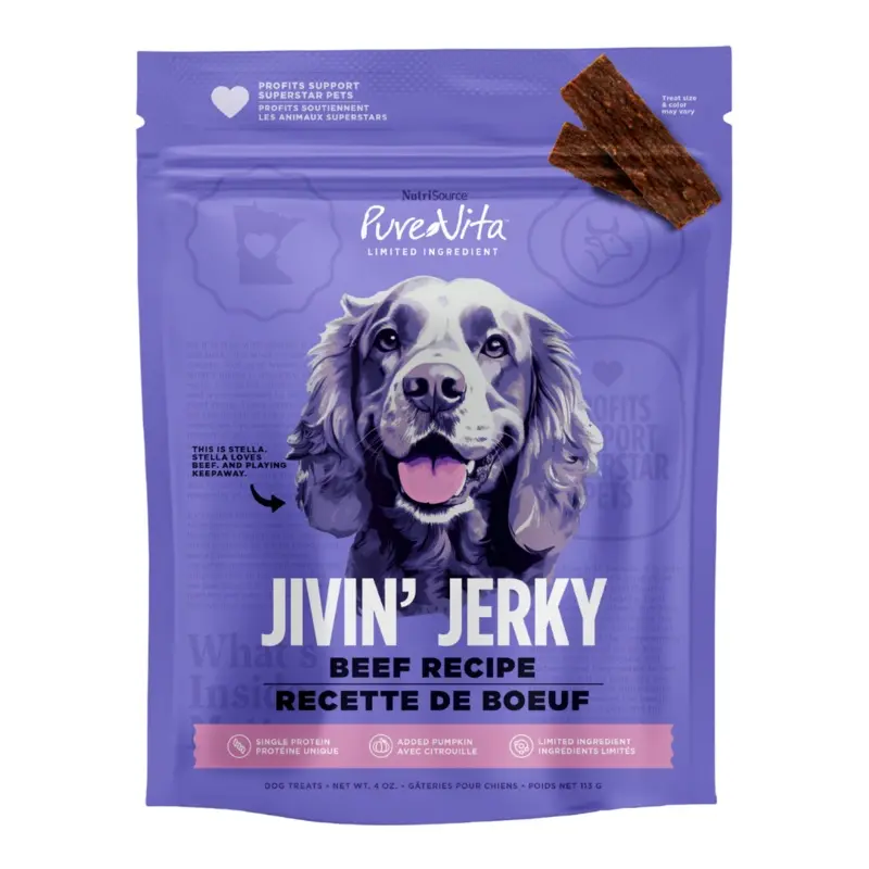 Nutrisource Jivin Jerky Strips Dog Treat Beef Recipe 4 oz