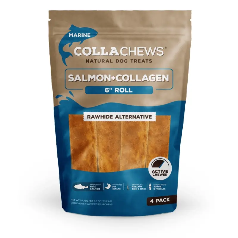 Collachews Dog Treat Salmon Collagen Roll 6in