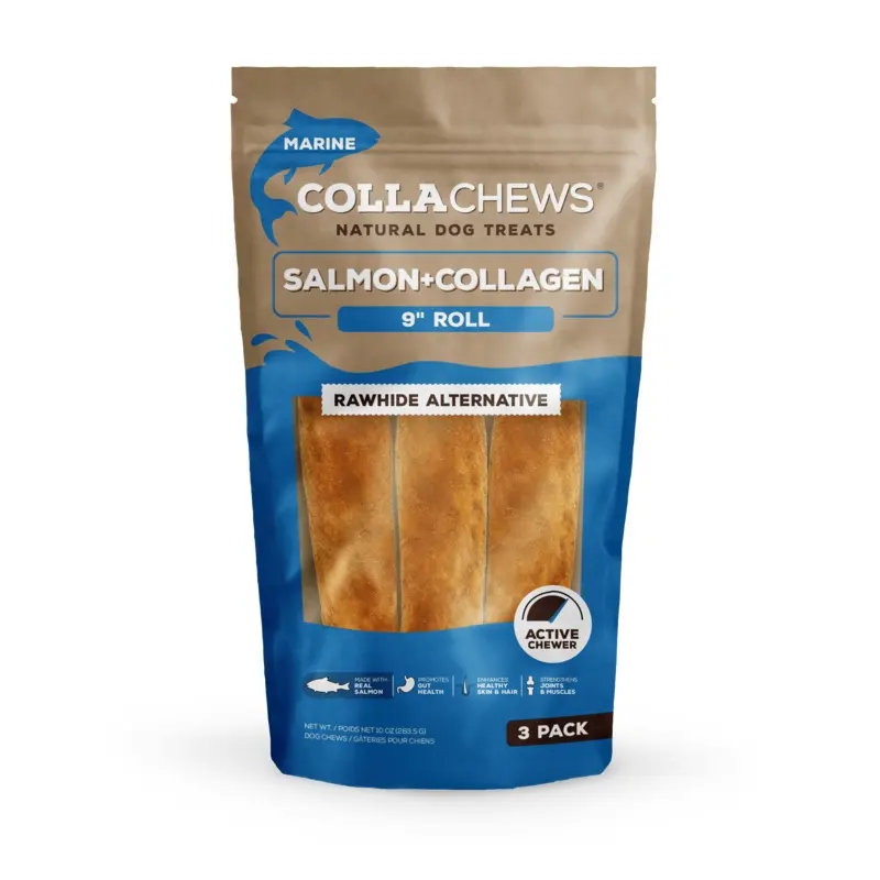 Collachews Dog Treat Salmon Collagen Roll 9in