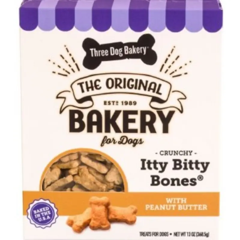 Three Dog Bakery Itty Bitty Bones Dog Cookies Peanut Butter Vanilla 13oz