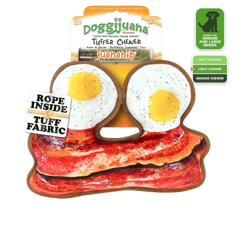 Doggijuana Plush Dog Toy Tuffer Chewer Bacon and Eggs