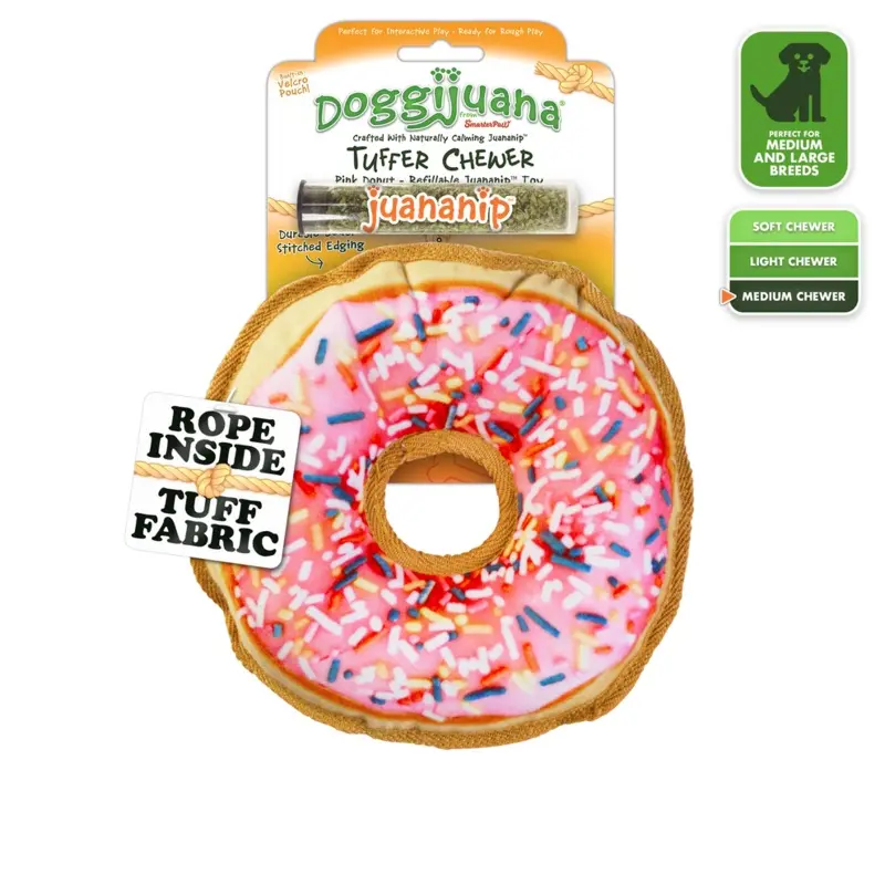 Doggijuana Plush Dog Toy Tuffer Chewer Pink Donut