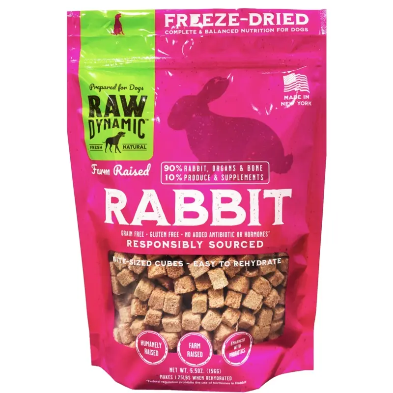 Raw Dynamic Freeze Dried Dog Food Farm Raised Rabbit Cubes 14 oz