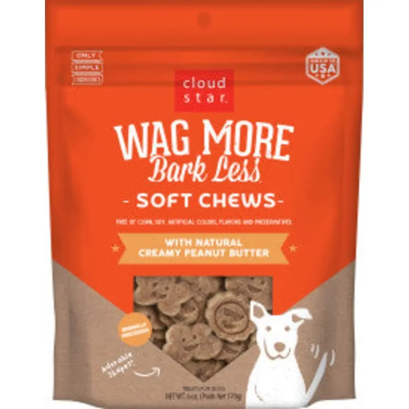 Cloud Star Wag More Bark Less Soft Chews Dog Treats, Peanut Butter, 6 oz. Pouch