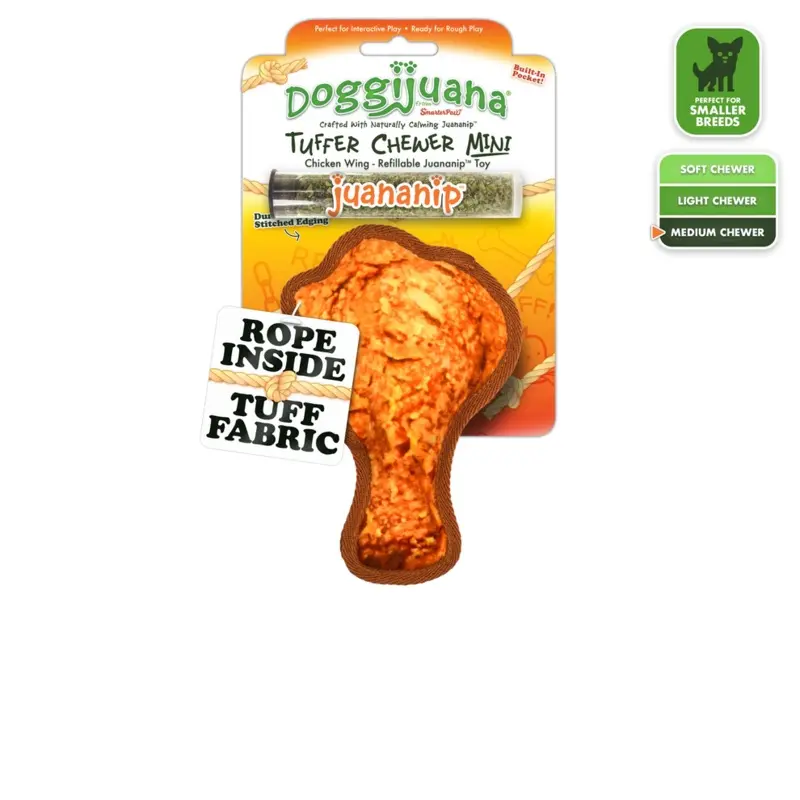 Doggijuana Plush Dog Toy Tuffer Chewer Mini Chicken Wing