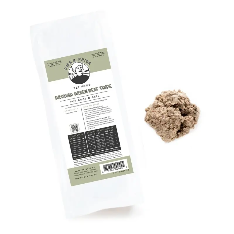 Oma's Pride Ground Green Beef Tripe Dog Food 1lb