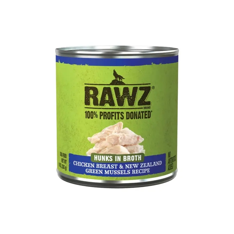Raws Hunks In Broth Chicken Breast & New Zealand Green Mussels Dog Food Recipe 14oz