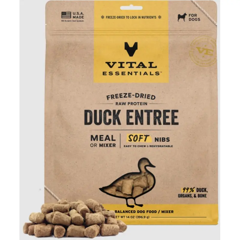 Vital Freeze-Dried Raw Duck Entree & Mixer Dog Food Soft Nibs 14oz