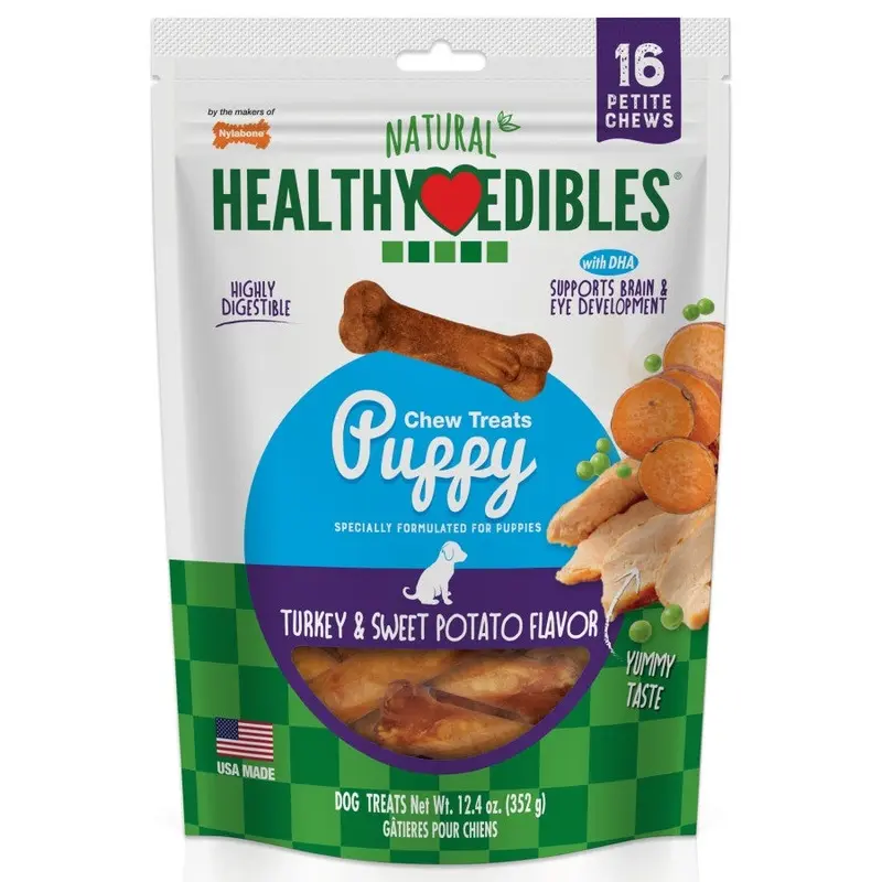Nylabone Healthy Edibles Puppy Chew Treats Turkey Sweet Potato Petite 16ct