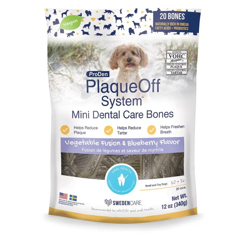Proden Plaque-off Blueberry & Vegetable Mini Dental Dog Treats, 20ct