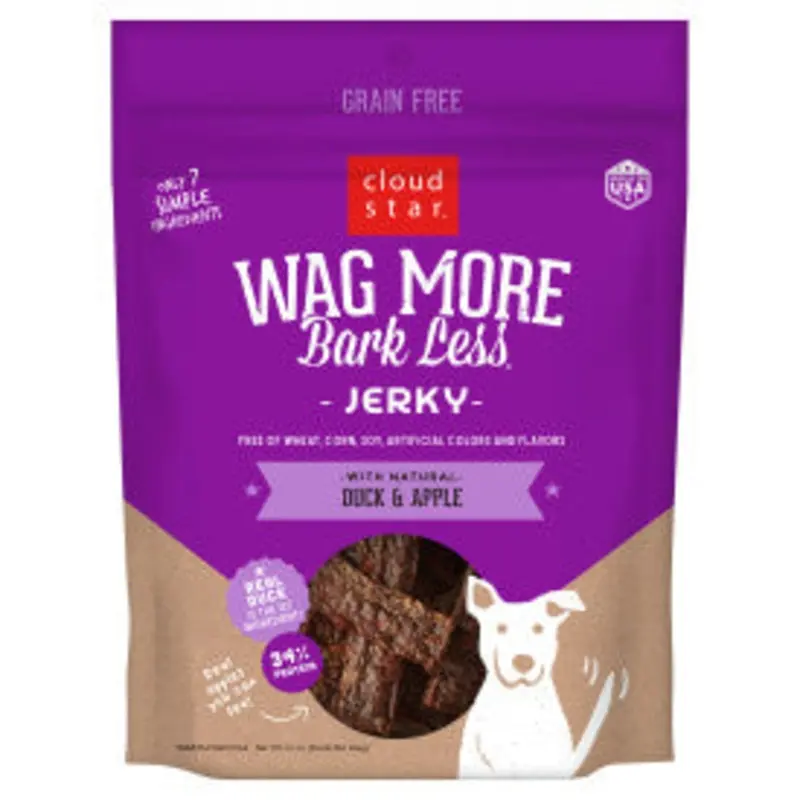 Cloud Star Wag More Bark Less Jerky Grain Free Dog Treats, Duck & Apple, 10 oz. Pouch
