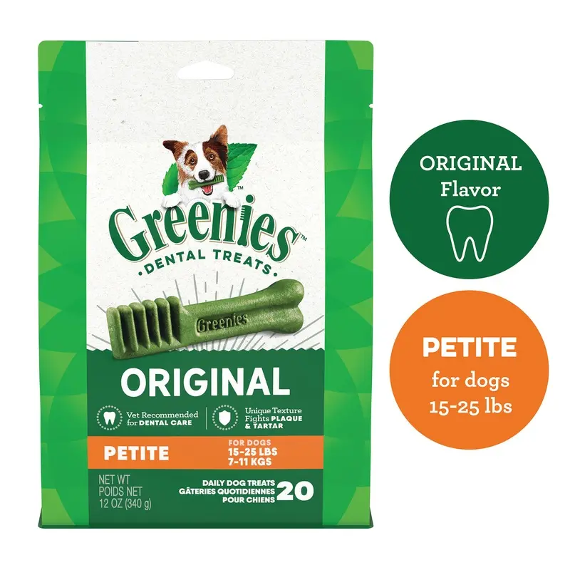 GREENIES Original Petite Natural Dental Dog Treats  12 oz. Pack (20 Treats)